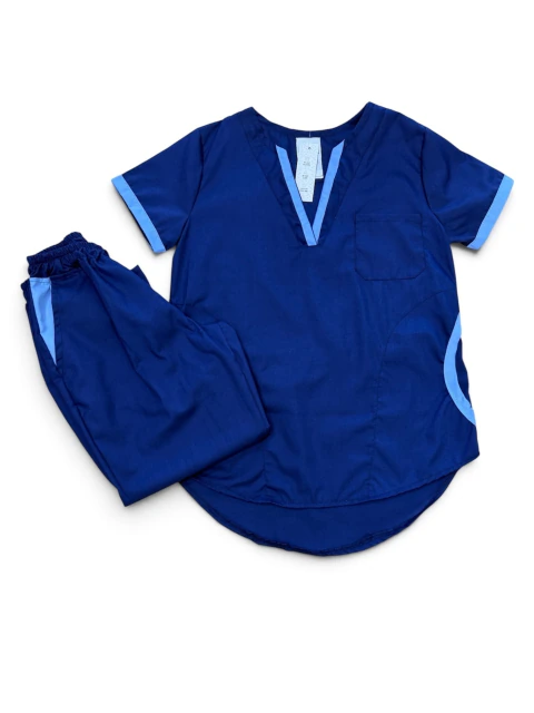 Ambo médico mujer azul con celeste de tela Batista