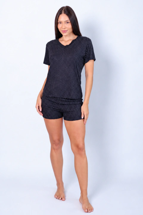 Pijama Feminino Gola V Poa Pret