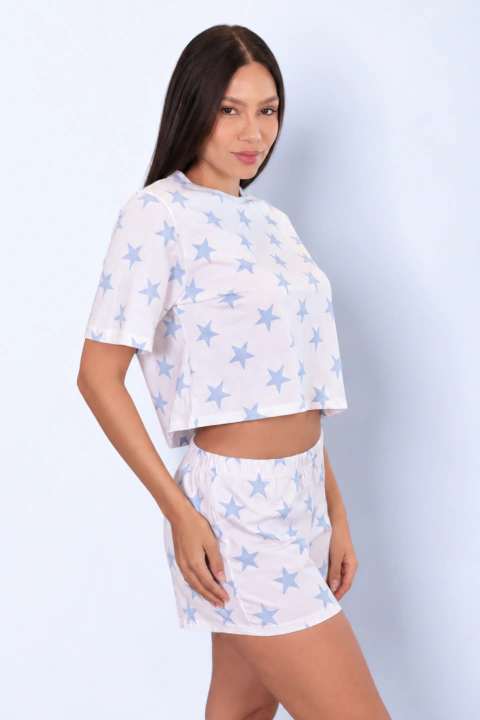 Pijama Manga Curta Cropped Estrela