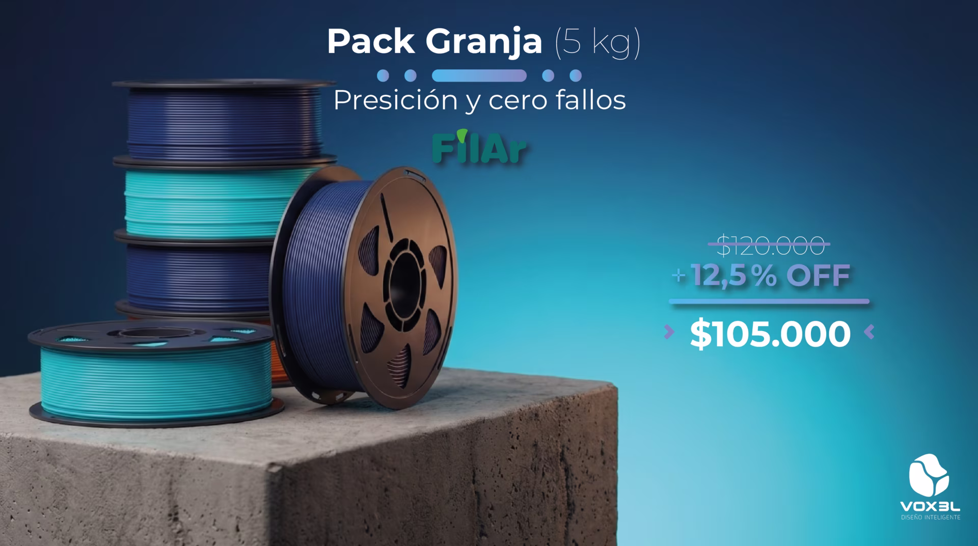 Pack Granja 3D 5 kg PLA o PETG