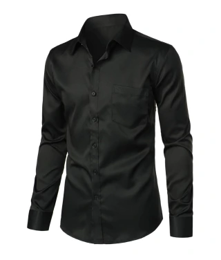 Camisa social masculina slim fit, manga comprida, abotoada, com bolso, sem vincos