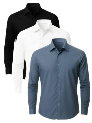 Kit 3 Camisas Social Masculina Manga Longa Crocker Preta, Marinho e Branca - 50077
