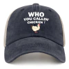 WHO You Callin' Chicken Hat Trucker Boné feminino engraçado malha boné de beisebol para o verão