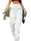 Calça cargo feminina cintura alta casual calça de trabalho folgada perna larga Y2K streetwear com bolsos