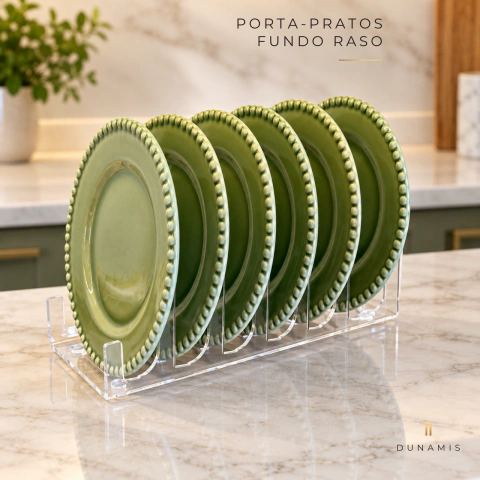 Porta-Pratos Raso em Acrílico Cristal | 6 Divisórias