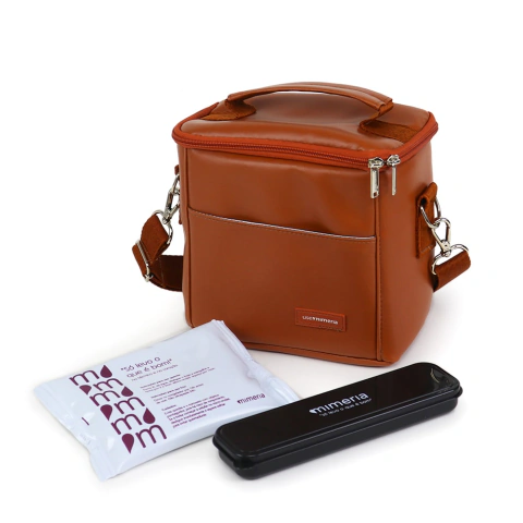 Kit Bolsa Térmica Move Mini Caramelo + Porta Talheres + Térmica em Gel