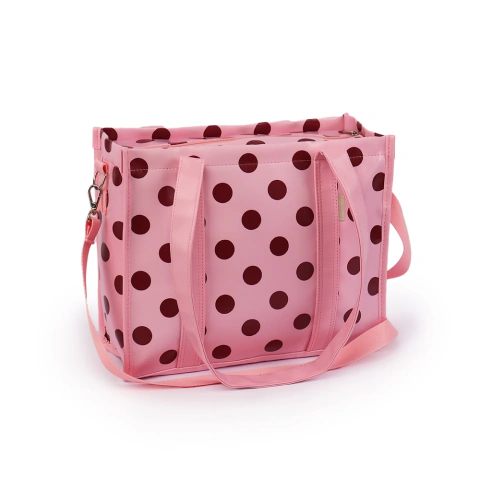 Bolsa Tote Midi com Alça Polka Dots Rosa com Vermelho