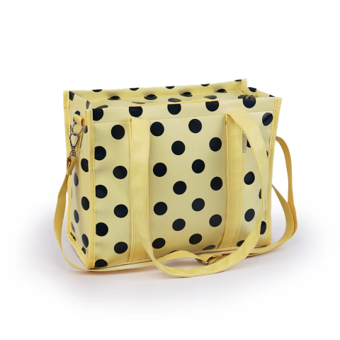 Bolsa Tote Midi com Alça Polka Dots Amarelo com Azul