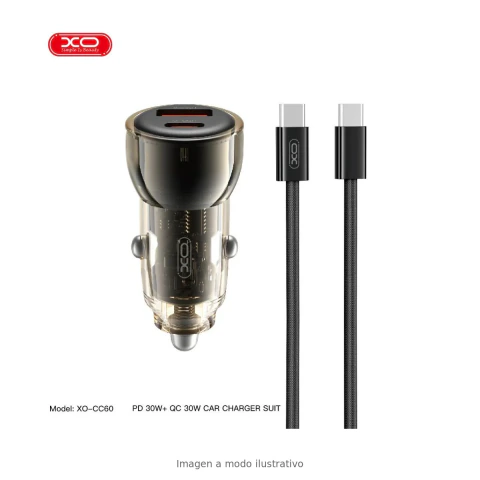 Cargador para Auto Dual USB XO-CC60 Negro C/cable Tipo-C