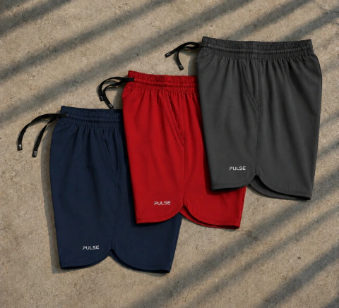 Kit 3 Shorts Dry-fit Pulse - Vermelho - Chumbo - Marinho