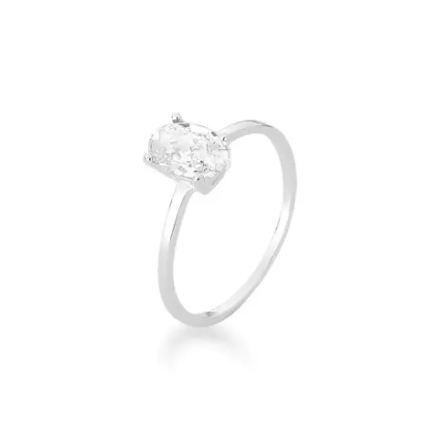 Anel de Prata Solitário Oval Cristal