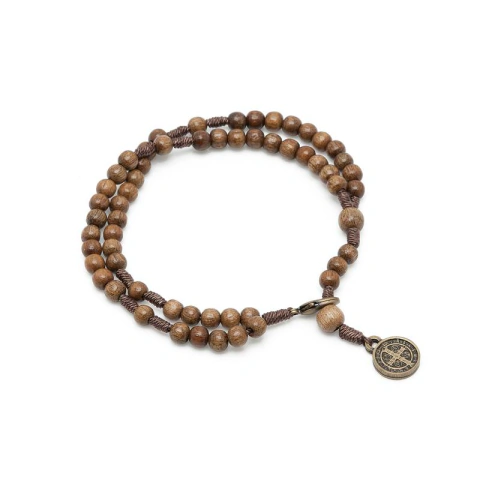 Pulseira Terço De Pulso Com Medalha De São Bento Madeira Imbuia
