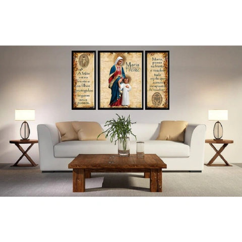 Quadro Maria Passa Na Frente Decorativo 3 Peças 100 cm X 70 cm