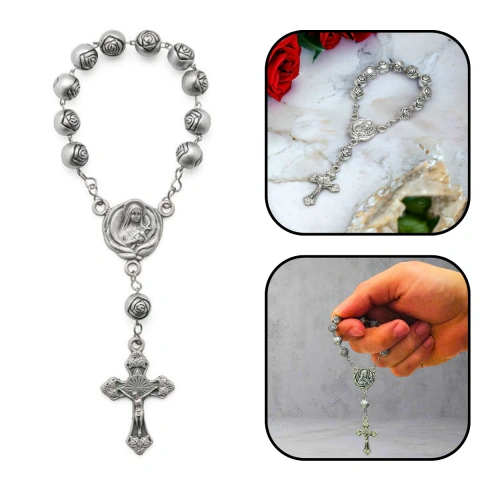 Terço Dezena De Mão Botão De Rosas Santa Teresinha Menino Jesus