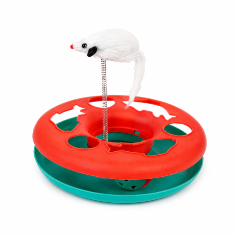 Brinquedo Interativo para Gatos Torre com Ratinho de Mola e Bolinha