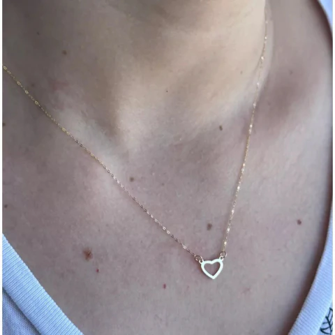 Corrente De Ouro 18k Elo Americano De 0,5mm Com 45cm Com Pingente Coração Vazado