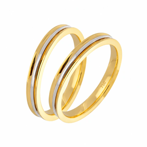 Par De Aliança Casamento De Ouro 18k Filete Bicolor 3,0mm