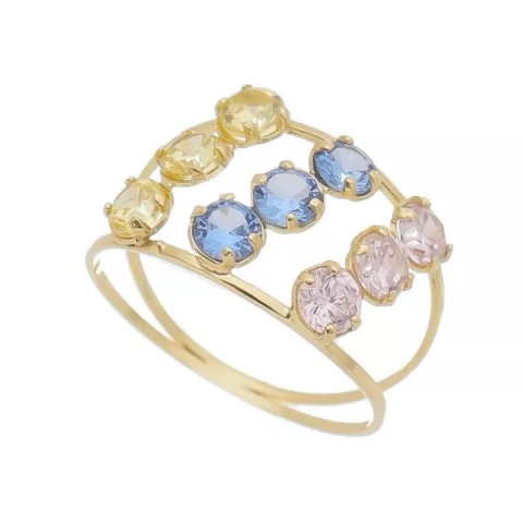 Anel Infantil De Ouro 18k Zircônias Coloridas