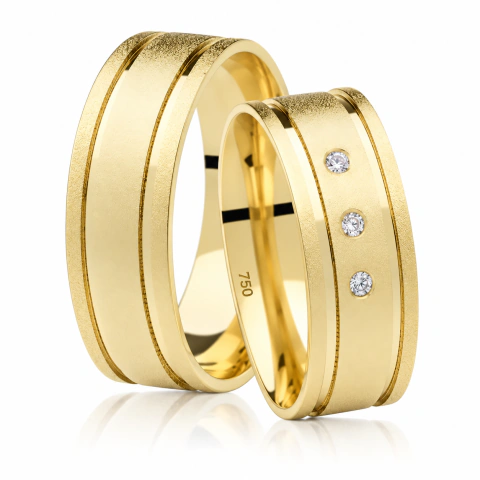 Par De Aliança Casamento De Ouro 18k Quadrada Anatômica 7mm com Zirconias