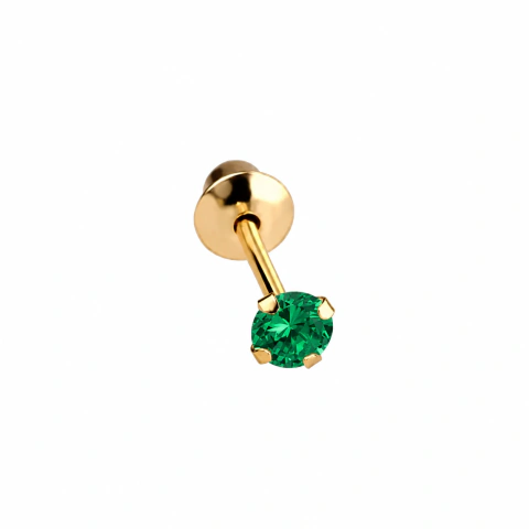 Brinco Masculino Individual De Ouro 18k Zircônia Esmeralda De 3mm