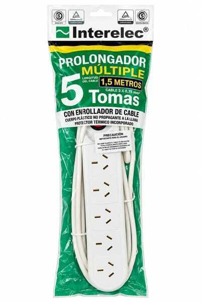 PROLONGADOR ZAPATILLA MULTIPLE 5 TOMAS X 1,5 MTS