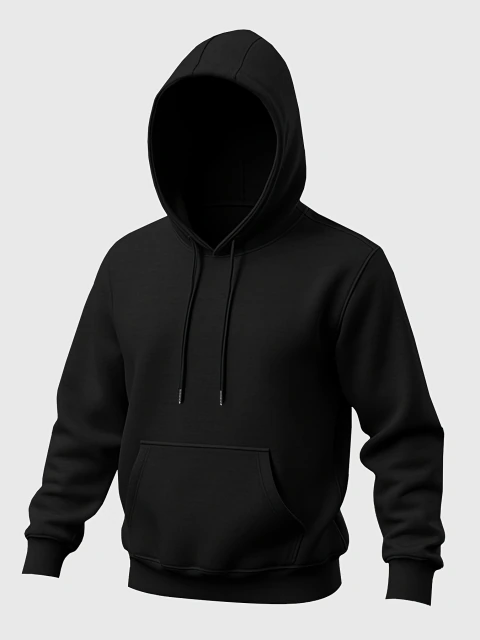 MOLETOM UNISSEX PRETO ALGODÃO CANGURU CAPUZ E BOLSO