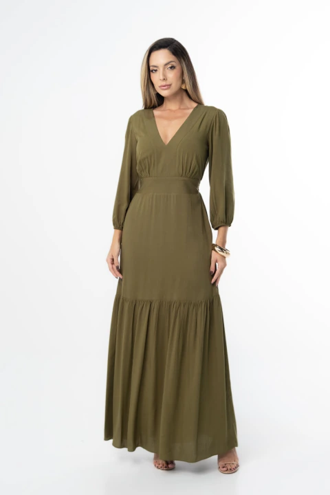 Vestido Longo com Manga 3/4 Verde