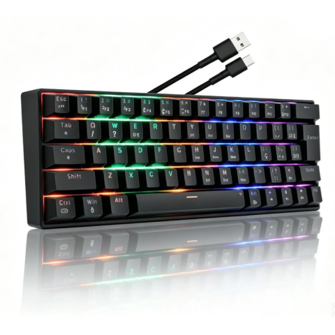 Teclado Mecânico Gamer Knup KP-TE152 63 Teclas Switch Blue Rainbow USB