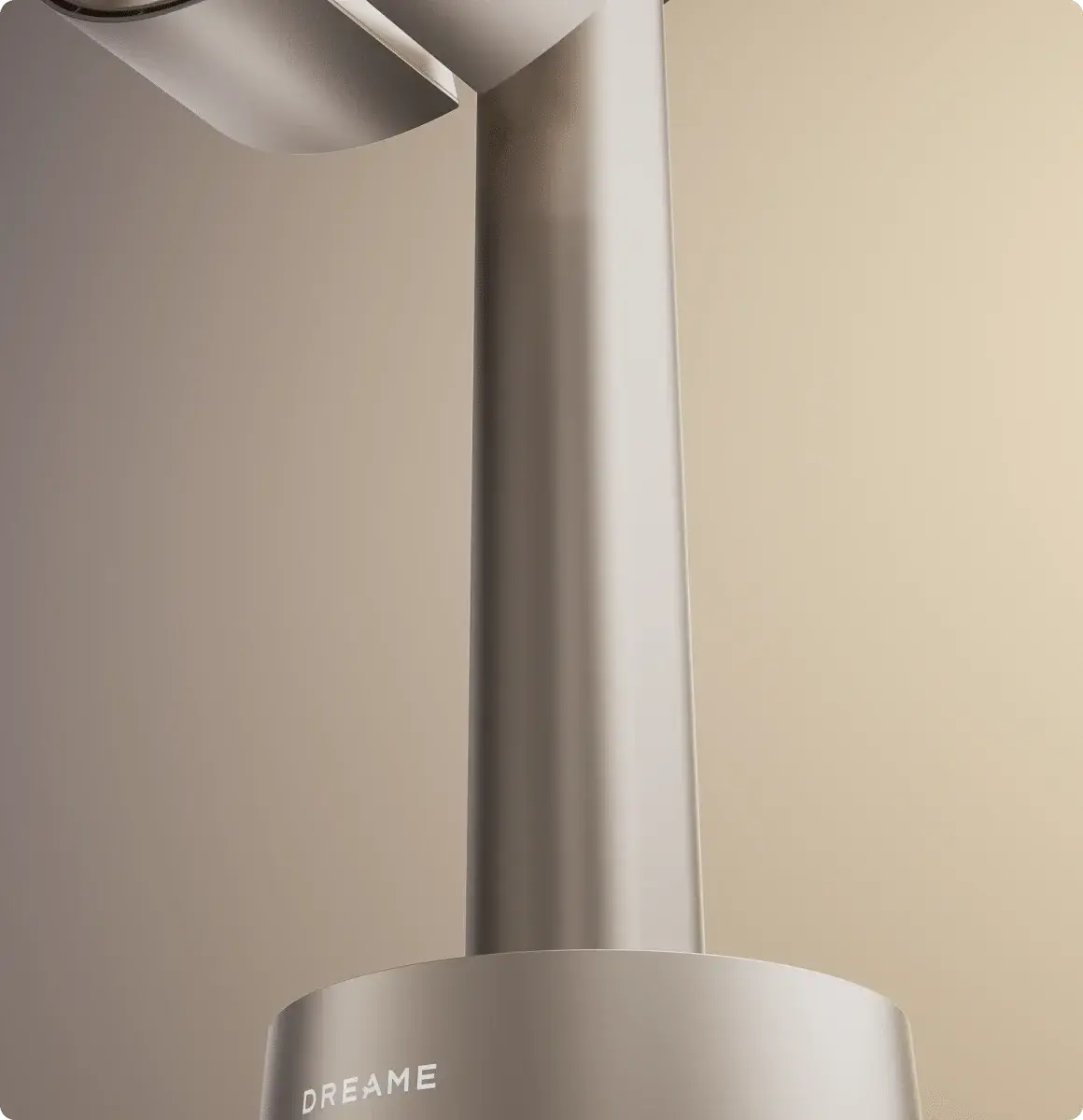 Dreame MF10 Ventilador sin aspas: primer plano de la rejilla de aluminio liso, superficie sin juntas fácil de limpiar.