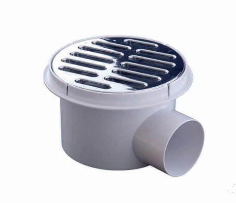 Coladera plastica redonda salida lateral rejilla cromada
