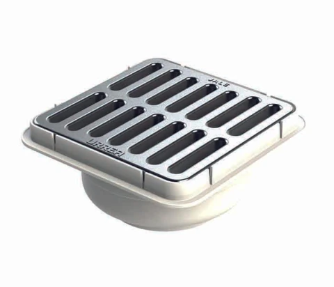 Coladera plastica salida universal rejilla de acero Urrea 184