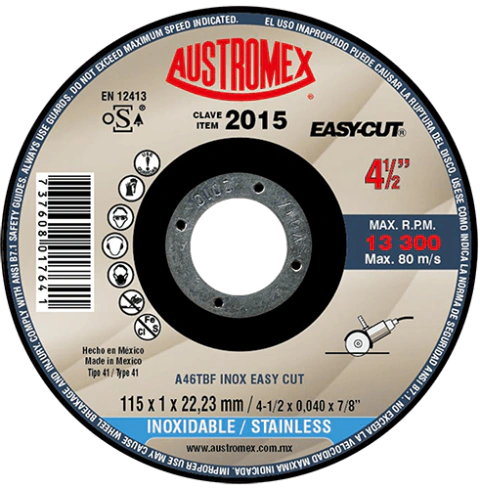 Disco de corte rapido para acero inoxidable de 4-1/2'' Austromex