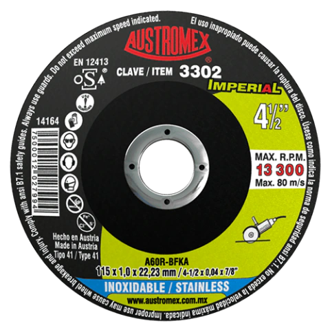 Disco de corte para acero inoxidable de corte rapido 4-1/2'' Austromex