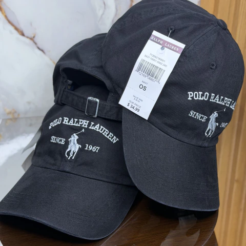Boné Polo Preto RL Since 1967 Estilo Baseibol Raso, Aba Curva