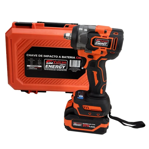 Chave de Impacto a Bateria uso Profissional Intensivo Vulcan Trent CI600 Brushless 21V 4Ah 600 N.m 1/2"