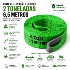 Cinta De Elevação De Carga E Reboque 2 Toneladas 6,5 Metros Verde