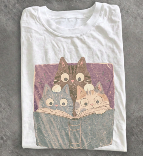 Remera Oversize Unisex Gatos Leyendo