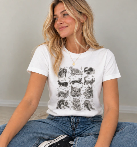 Remera Clasica Mujer Gatitos Retro