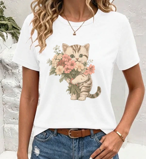 Remera Clasica Mujer Lindo Gatito