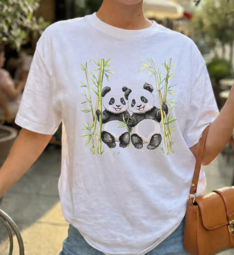 Remera Oversize Unisex Pandas & Bambú