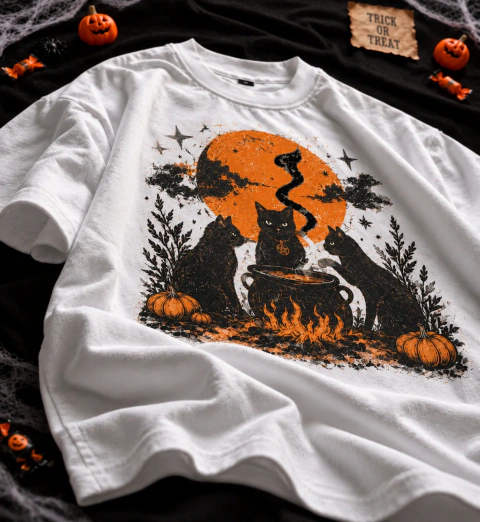 Remera Oversize Unisex Gatitos Brujos Vintage