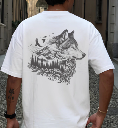 Remera Oversize Unisex Lobo Solitario