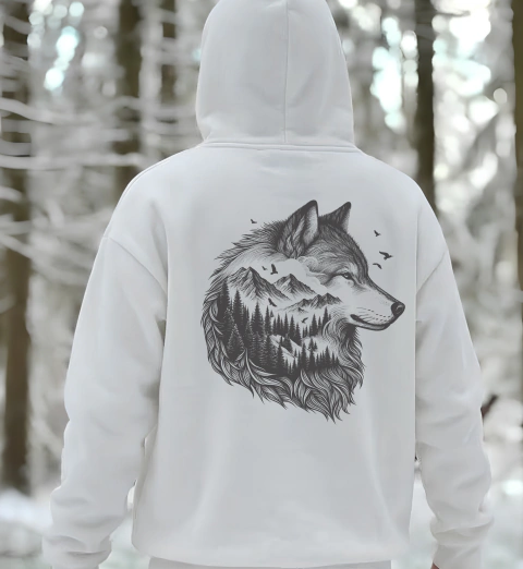 Buzo Oversize Unisex Lobo y Montañas