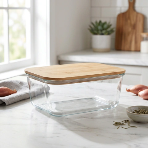 Contenedor rectangular de vidrio con tapa de bambú Utile 0.73 lt