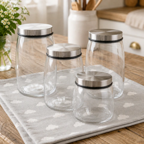 Set de frascos de vidrio con tapa de acero inoxidable Utile 4 unid.