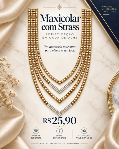 Maxicolar Dourado com Detalhes em Strass