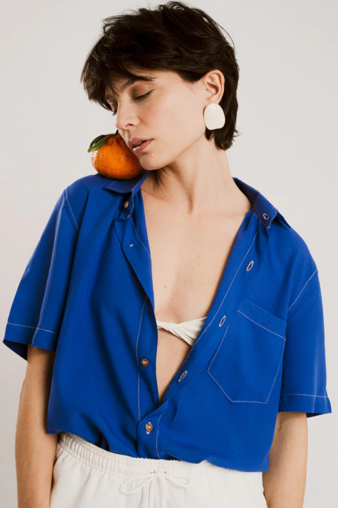 Camisa Tradicional Viscose Azul Royal