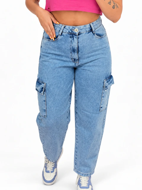 Calça Jeans Balloon Cargo