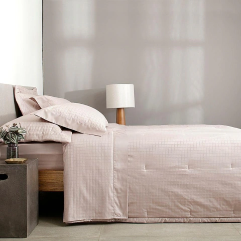 Kit Colcha Buddemeyer Damask Square 3 Peças 300 Fios 100% Algodão Cetim Queen Cor Rosa