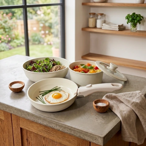 Set de Cocina antiadherente de 5 piezas con mango desmontable.